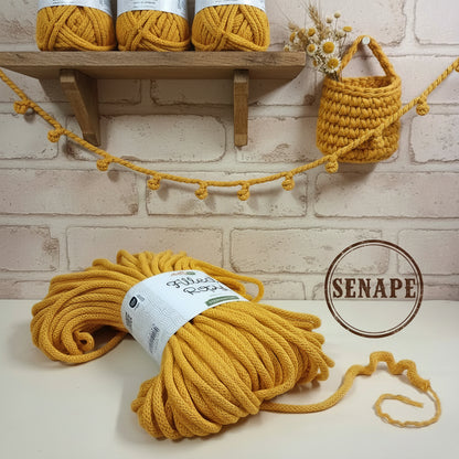 senape stafil green 250 g 50 metri filled ropy filato uncinetto corda intrecciata cotone riciclato cordoncino macramè crochet rope uso borse cestino