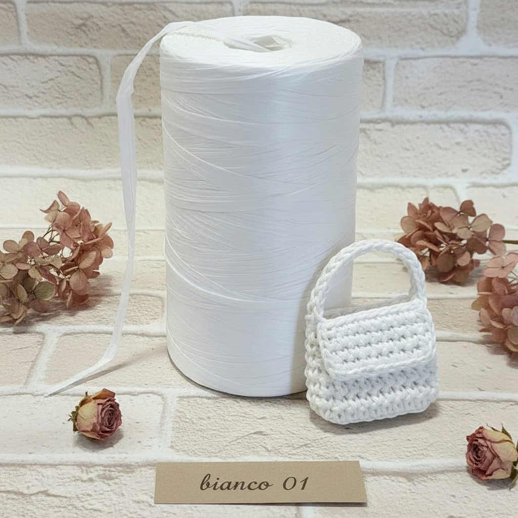 bianco mezzo chilo circa (470 g) rotolo stafil rafia sintetica uncinetto e cestini lucida colorata idea borsellino estivo