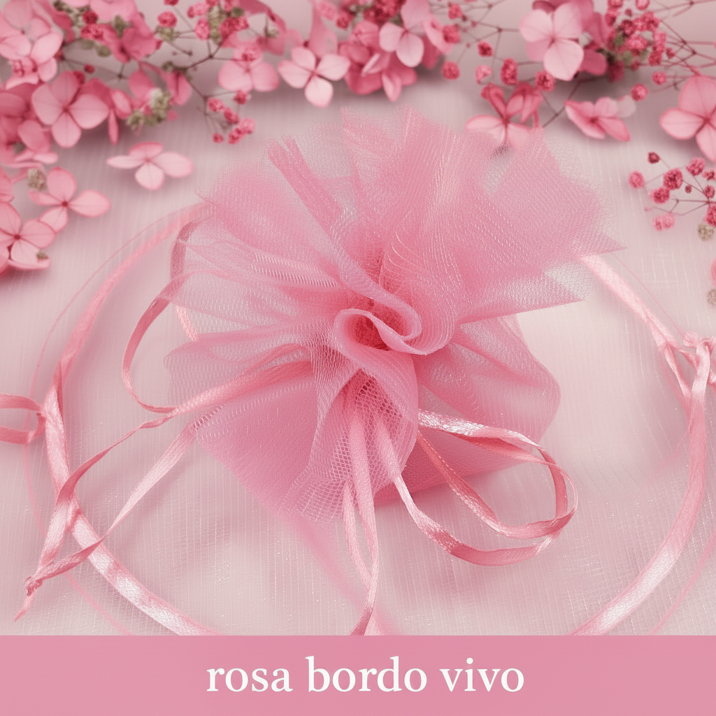 Colore rosa tulle bordo petalo vivo con nastrino tirante facile fai da te sacchetti portaconfetti bomboniere nascita battesimo comunione cresima bambina