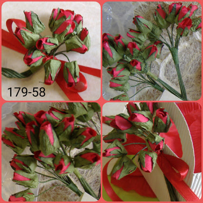 idee creare applicazioni addobbi Natale packaging fiori bomboniere fai da te rose rosse e roselline boccioli con stelo gambo di ferro per composizioni floreali pasquali uso hobbistica confezioni chiudi pacco regali natalizi acconciature