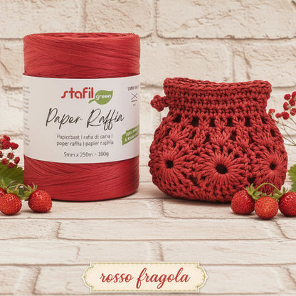 rosso fragola Stafil Paper Raffia green di carta vegetale naturale 5 mm x 250 m 180 g circa uso uncinetto borse borsellino pochette estiva mare spiaggia