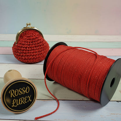 rosso lurex cordino thai per borsellino e borse uncinetto pochette tripolino  brillantinato lamè glitter per bijoux amigurumi crochet cordoncino bags luccicanti dorate clutch sera cerimonia