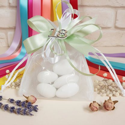 colori vivaci o verde salvia chiaro 18 anni sacchetti confetti confezionati per bomboniere diciottesimo compleanno  ragazzo o ragazza originali idee per allestimento con fiori secchi