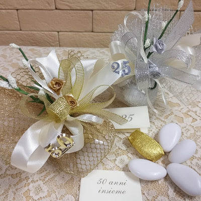 Roselline sacchetti nozze oro argento 50 o 25 anni confezionati o kit