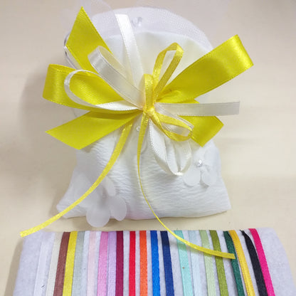 giallo e panna crema o altri colori sacchetto bianco organza imbottito portaconfetti matrimonio comunione cresima coccarda fiocco nastro confezionato confetti o vendita in kit confezionamento fai da te uso portariso portalavanda bomboniere