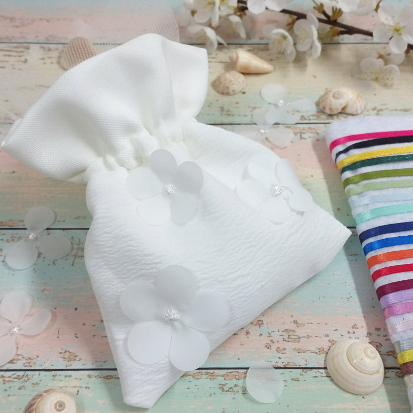 solo sacchetto bianco organza imbottito portaconfetti matrimonio comunione cresima da confezionare confetti o vendita in kit confezionamento fai da te uso portariso portalavanda bomboniere