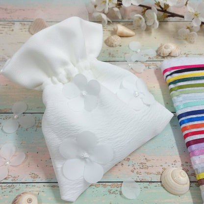 solo sacchetto bianco organza imbottito portaconfetti matrimonio comunione cresima da confezionare confetti o vendita in kit confezionamento fai da te uso portariso portalavanda bomboniere