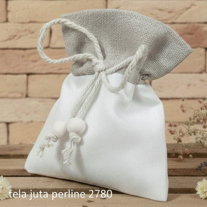 sacchettino juta sacco e tela bianca corda tirante perline legno portaconfetti bomboniere fai da te e confettata matrimonio Comunione Cresima uso packaging chicchi caffè enogastronomia semi piantine lavanda fiori secchi profumati
