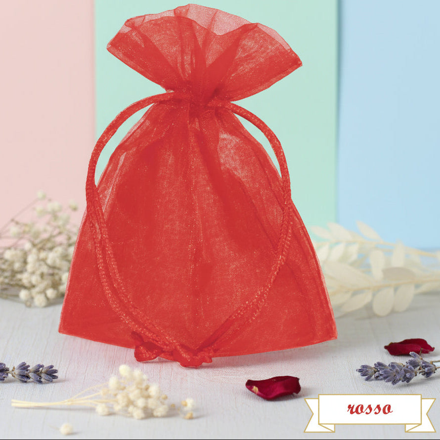 negozio online sacchetti organza rosso portaconfetti bomboniere bustine con tirante per confezioni regalo portariso sposi packaging lavanda confezionamento pot-pourri fiori profumati