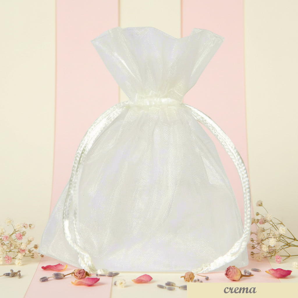 shop negozio online sacchetti organza avorio panna crema portaconfetti bomboniere bustine con tirante per confezioni regalo portariso sposi packaging lavanda confezionamento pot-pourri fiori profumati