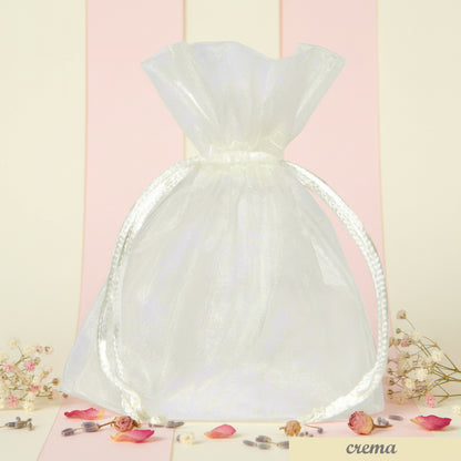 shop negozio online sacchetti organza avorio panna crema portaconfetti bomboniere bustine con tirante per confezioni regalo portariso sposi packaging lavanda confezionamento pot-pourri fiori profumati