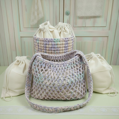 sacchetto cotone coulisse corda per  interno o packaging borse uncinetto a rete shopper bags fettuccia