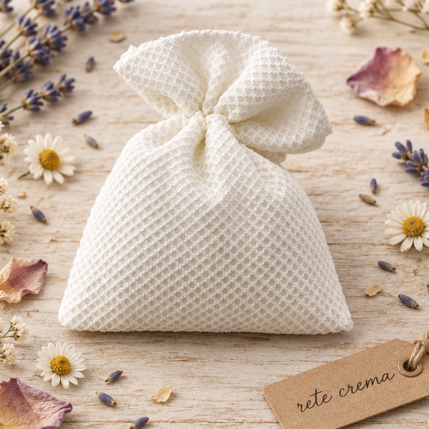 bianco crema rete tela sacchettino portaconfetti bomboniera fai da te
rustico per confettata matrimonio battesimo comunione cresima compleanno