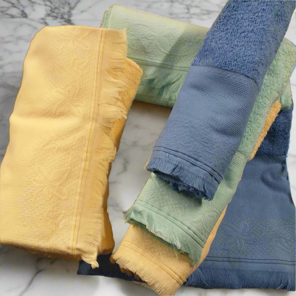 giallo vaniglia verde menta blu cielo asciugamani colorati in spugna di cotone e tela Aida frange stafil da ricamare a punto croce salviette articoli per il bagno mani e ospite