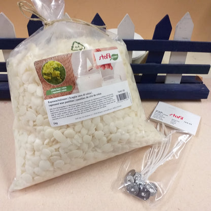 10 stoppini con graffetta metallo e vendita da 1 kg scaglie cera di colza pastiglie lenticchie da olio vegetale stafil green kit creare candele ecologiche fai da te con stoppini cerati