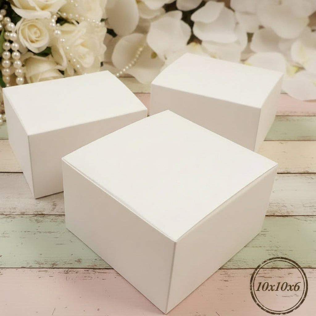 scatola quadrata scotton fibra bianco 10 x 10 x 6 cm bassa pieghevole cartoncino per confezionare bomboniera fai da te packaging idea regalo