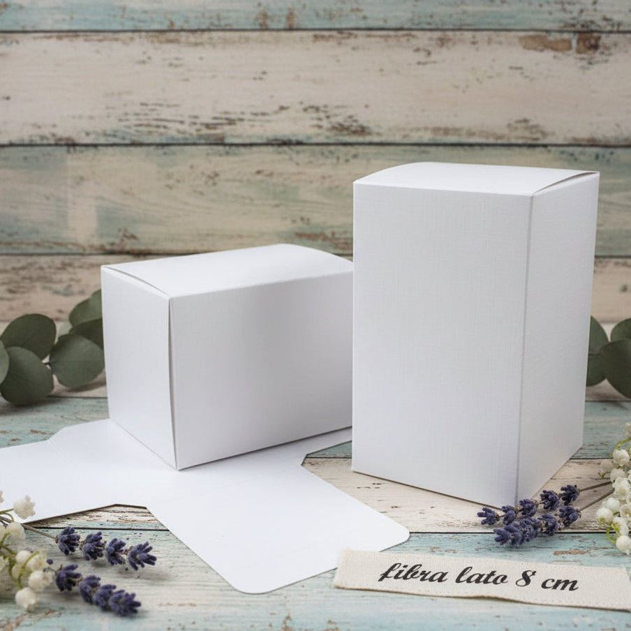 fibra lato 8 cm scatole bomboniere fai da te economiche cartone bianco matrimonio quadrate pieghevoli uso confezionare oggetti regali packaging confezionamento