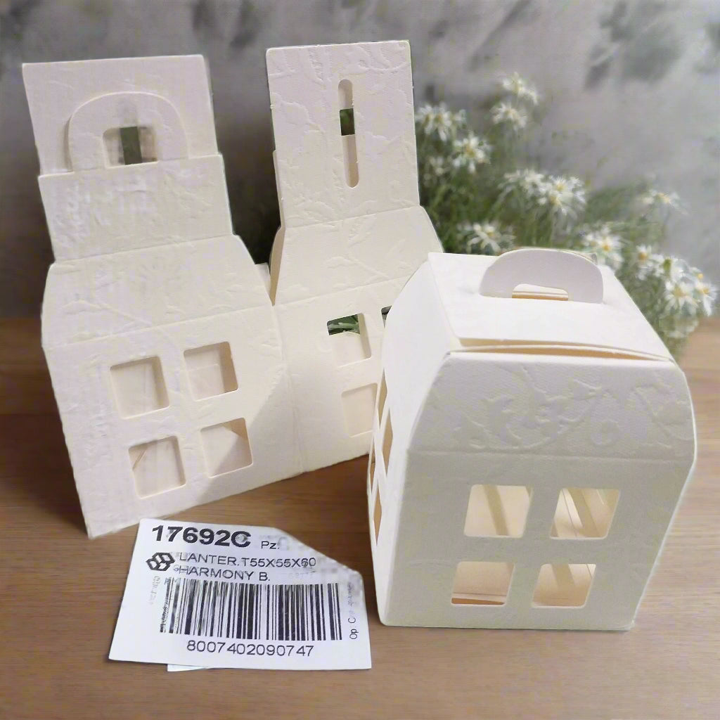 forma lanterna cartoncino Harmony bianco Scotton 17692C scatolina bomboniera scatola portaconfetti con finestrella trasparente uso confezionamento confetti ricordini souvenir gadget