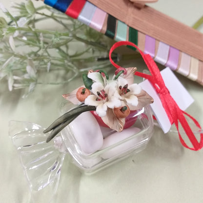 Santa Cresima Prima Comunione anniversario caramella plastica rigida plexiglass trasparente scatoline portaconfetti fiori porcellana bomboniere fai da te o confezionate confetti italiani tulle bigliettini