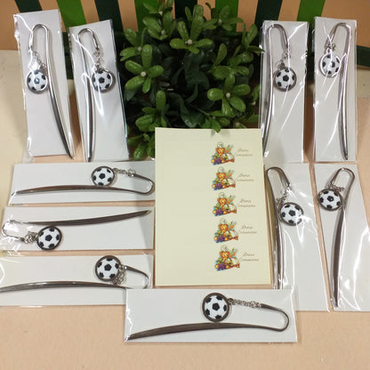 confezione regalo segnalibro calcio pallone con targhettina bigliettino prima comunione calice e simboli per confezionare bomboniere fai da te