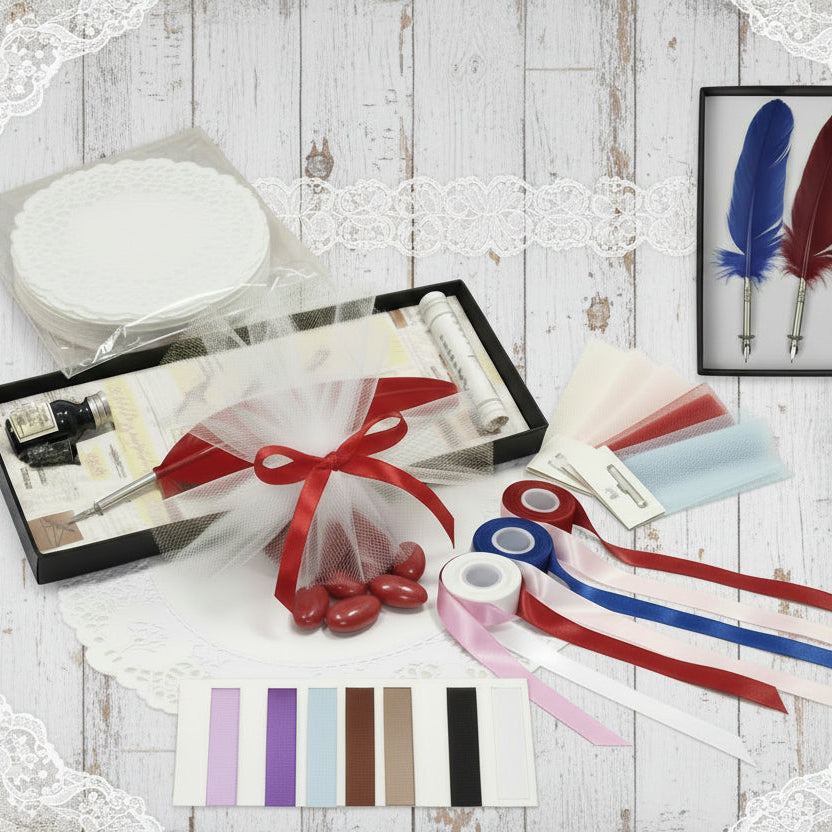 come confezionare confetti con inchiostro stilografico colore-nero pennini di ricambio penna piuma set calligrafia astuccio box regalo idea bomboniera
