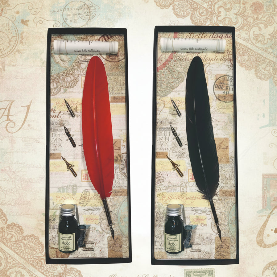 rosso e nero inchiostro stilografico colore-nero pennini di ricambio penna piuma set calligrafia astuccio box regalo idea bomboniera