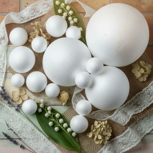 vetrina sfere palle palline di polistirolo varie misure piccole grandi uso addobbi decorazioni albero natale, facce bambole di pezza pigotte, da dipingere rivestire colorare pitturare