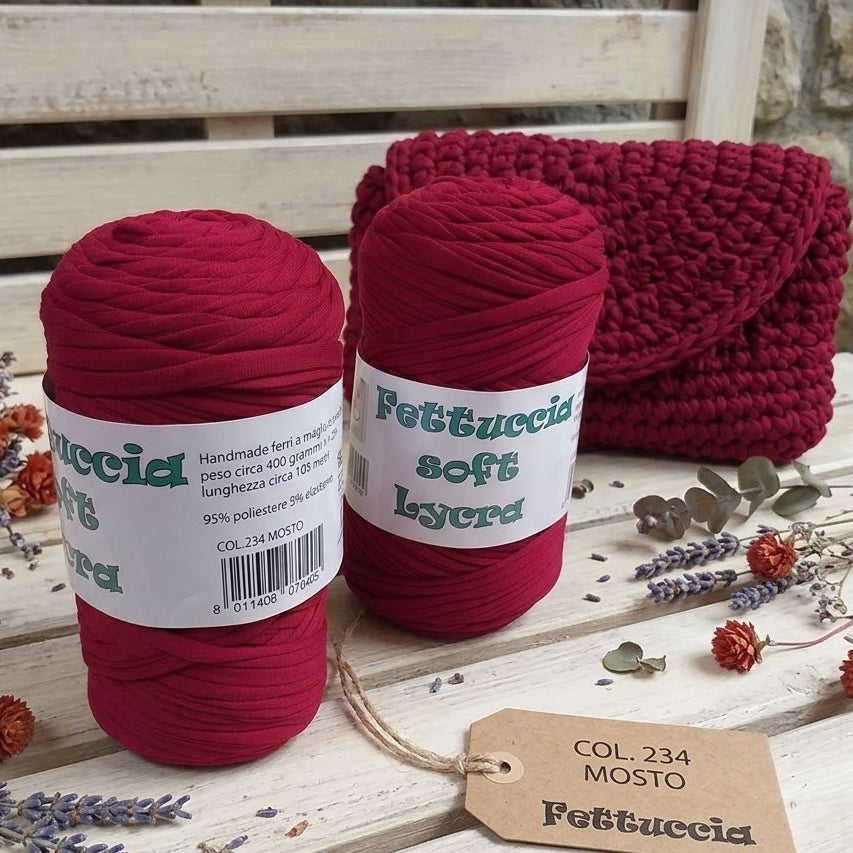 bordò mosto crochet shop lycra soft fettuccia borse uncinetto merceria accessori servizio mas produttore PL4000 poliestere con elastane morbida uso crochet pochette clutch bags abbigliamento moda shopper cestini 