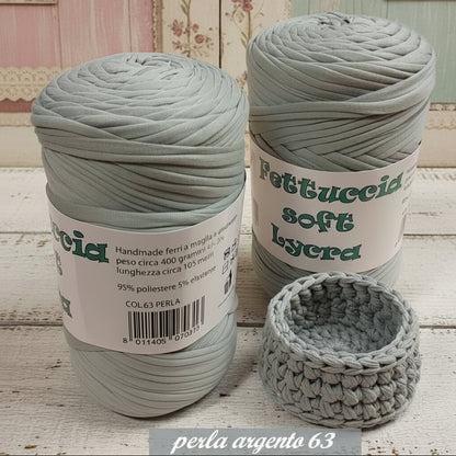63 perla grigio argento crochet shop lycra soft fettuccia borse uncinetto merceria accessori servizio mas produttore PL4000 poliestere con elastane morbida uso crochet pochette clutch bags abbigliamento moda shopper cestini 