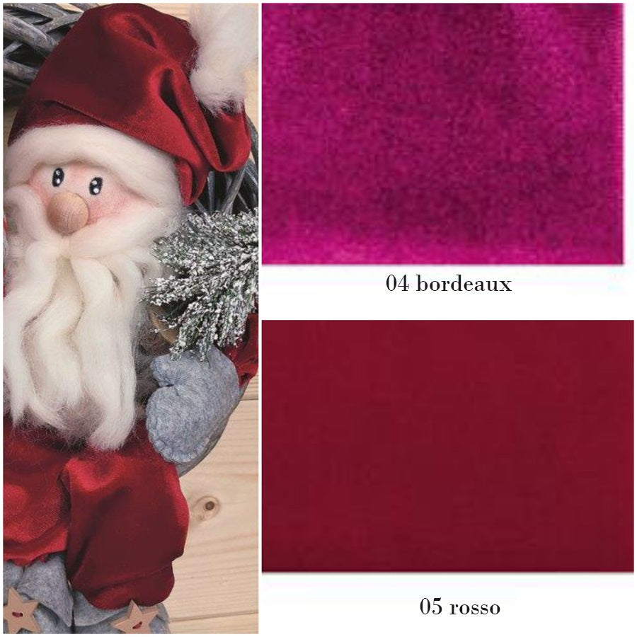 04 bordeaux rosato e 05 rosso Natale tessuto Stafil velluto velvet uso cucito creativo pupazzi Babbo Natale palline albero fiocchi natalizi decorazioni addobbi packaging vetrinistica
