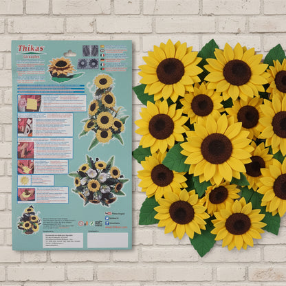 idea composizione fai da te girasoli e verde finto artificiale da realizzare con fiore foglia jumbo gigante Thikas Renkalik stampi formine modelli craft molds per fommy gomma crepla eva foam mousse termo-modellismo termo-formabile tessuto stoffa sughero legno di balsa ecopelle