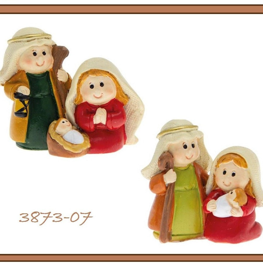 gruppo Natività Giuseppe Maria Gesù Bambino statuine Presepe miniatura ceramica di lavorazioni fatte a mano etnico moderno originale colorate rosso verde