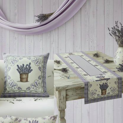 tessuto lavanda azzurro lilla scozzese stoffa tinta unita tela disegnata stampata idea regalo cucina cuscino federa e runner per il tavolo