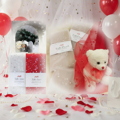tulle pearl stelline stafil ritagli 100 x 68 cm bianco con ciondoli perle idea rivestire pallina albero natale di polistirolo allestimento vetrinistica natalizia casa negozio packaging natalizio