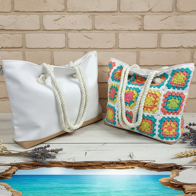 Borsa mare donna tela juta corda per spiaggia piscina da decorare