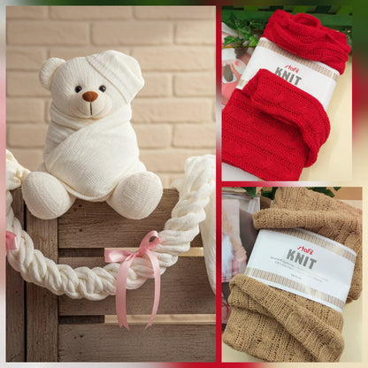 bianco beige rosso lana tessuto a maglia treccia knit stoffa sintetica per cucito creativo hobby lavoretti natalizi decorazioni idea creazione orso ghirlanda