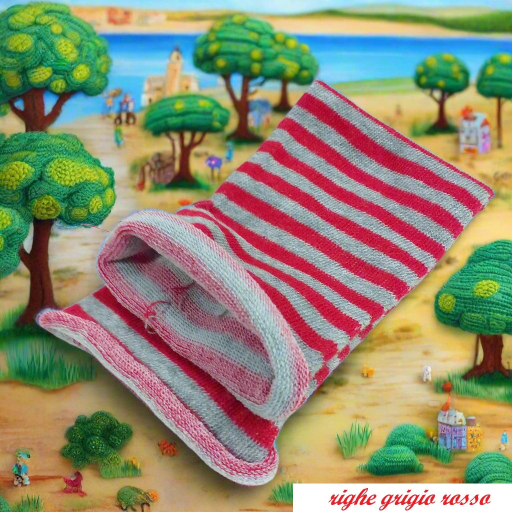 tessuti tubolari di maglina cotone elasticizzato per bambole stoffa pezza righe rosso grigio fai da te fuori porta pigotta bambolina pupazzi rivestire polistirolo palline natale uova pasquali