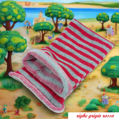 tessuti tubolari di maglina cotone elasticizzato per bambole stoffa pezza righe rosso grigio fai da te fuori porta pigotta bambolina pupazzi rivestire polistirolo palline natale uova pasquali