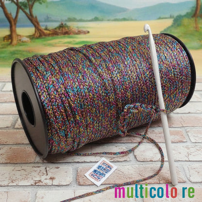 arcobaleno multicolore laminato cordino thai firefly fettuccia lurex lamè 2 mm filato metallico brillante glitterato rocca 400 g per borse uncinetto 3.5-5