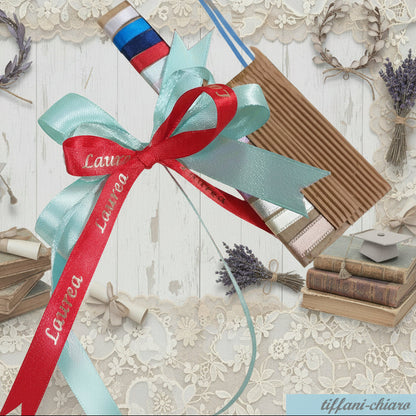 tiffani-chiaro scritta laurea coccarda fiocco pronto nastro raso per bomboniere fai da te confezionamento packaging portaconfetti vetrinistica scatole
