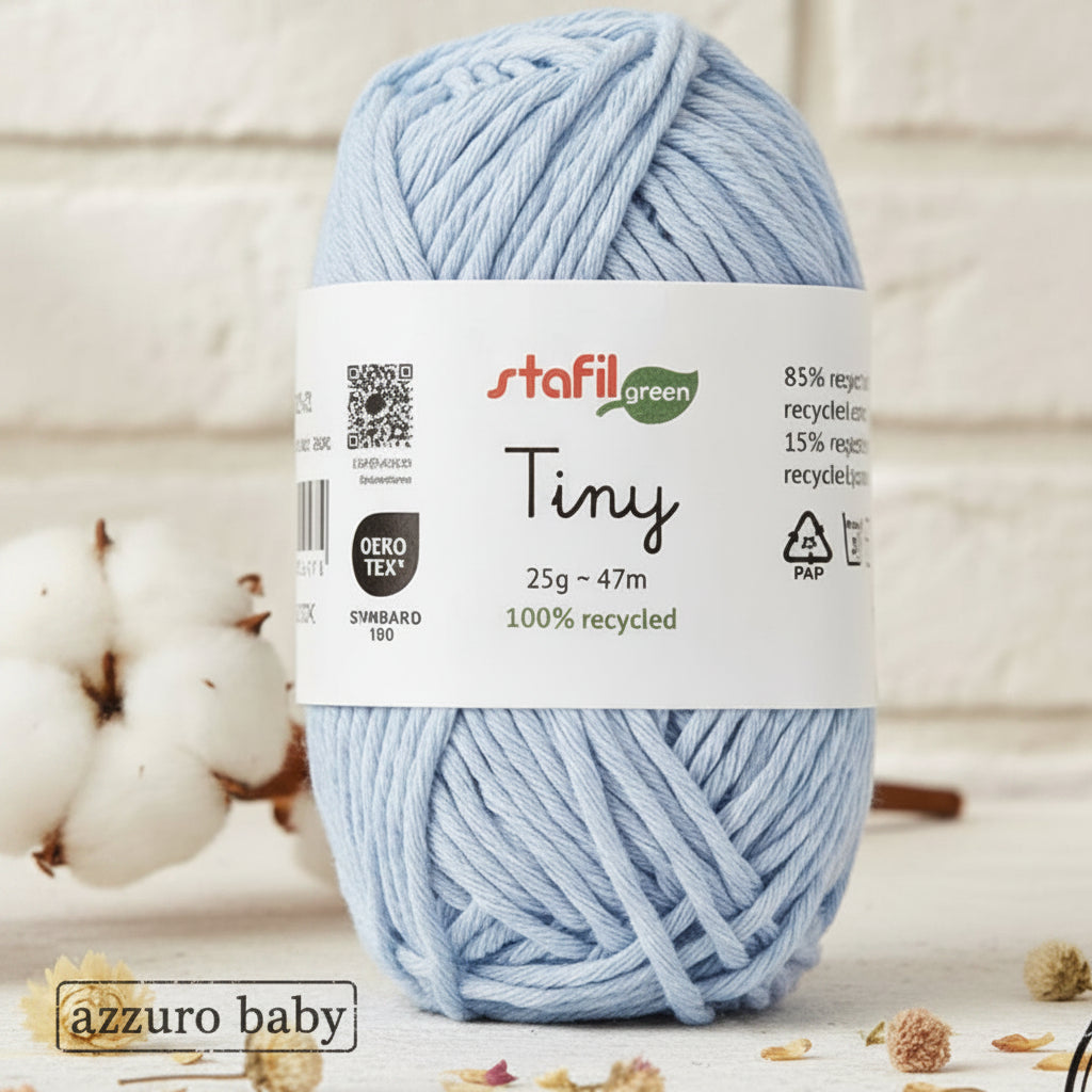 azzurro baby filato cotone riciclato Stafil tiny 25 grammi 47 metri di filo uso amigurumi animale bambola uncinetto 2.5/3.5
