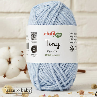 azzurro baby filato cotone riciclato Stafil tiny 25 grammi 47 metri di filo uso amigurumi animale bambola uncinetto 2.5/3.5