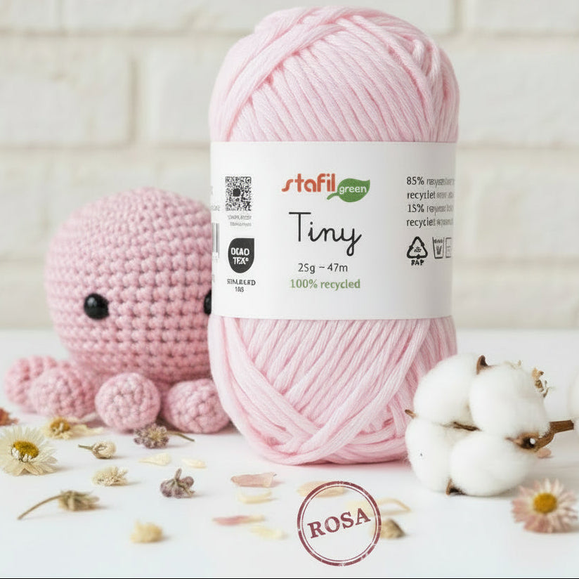 filato cotone riciclato Stafil tiny 25 grammi 47 metri di filo uso amigurumi polipo animale colore rosa bambola uncinetto 2.5/3.5