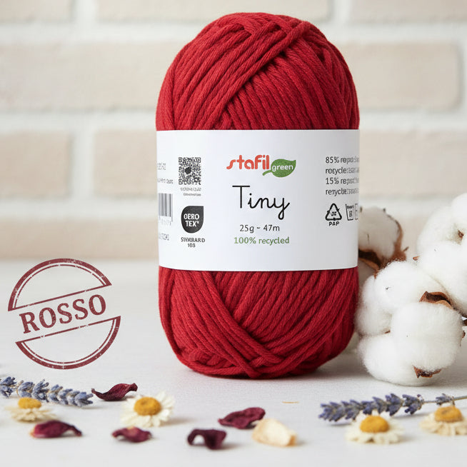 colore rosso filato cotone riciclato Stafil tiny 25 grammi 47 metri di filo uso amigurumi animale bambola uncinetto 2.5/3.5