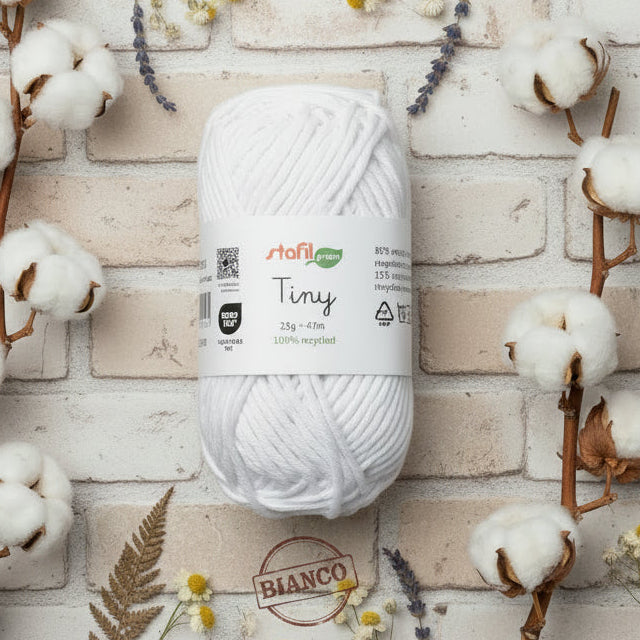 colore bianco filato cotone riciclato Stafil tiny 25 grammi 47 metri di filo uso amigurumi animale bambola uncinetto 2.5/3.5