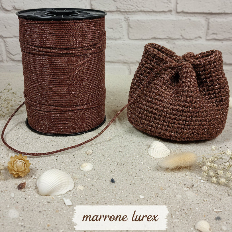 marrone oro tripolino thai cordino lurex brillantinato lamè glitter per bijoux borse uncinetto progetti amigurumi crochet cordoncino Natale bags luccicanti dorate clutch pochette sera cerimonia