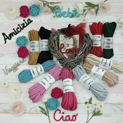negozio shop online colori tricotin pronto cordoncino tubolare corda da riempire di filo modellabile tubecord stafil green per creare scritte nomi decorazioni fiori farfalle ghirlanda fuoriporta fiorellini perline love san valentino