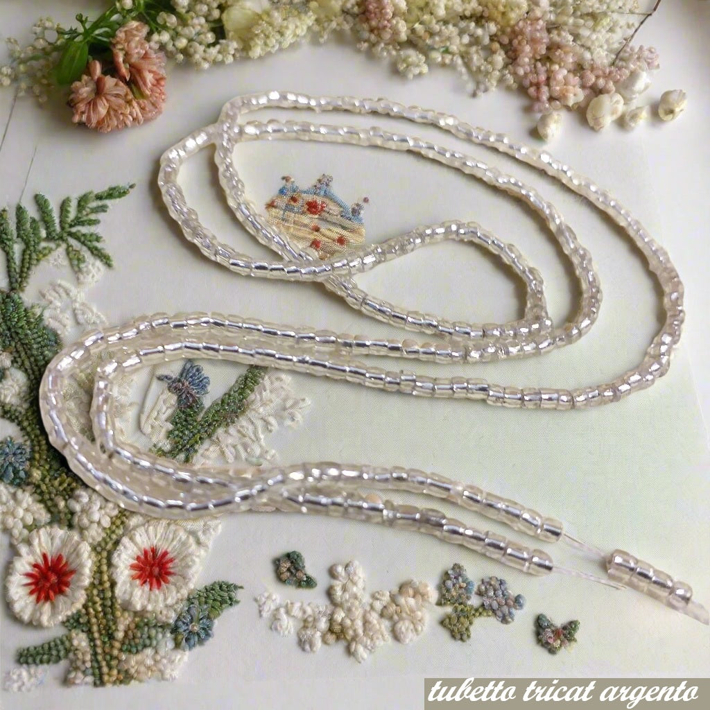 argento tricat 9/0 pive bastoncini conteria rocailles mezze linee pivette tubicini baguettes perline perle da ricamo abbigliamento tubetti uso ricamare abiti costumi borse bigiotteria creare bijoux bigiotteria fai da te gioielli sandali