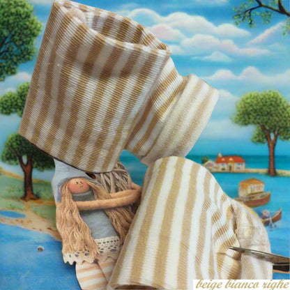 beige righe bianco tubolari elastici maglina stretch tessuti uso hobbistica cucito creativo arte artigianato di bambole pupazzi gnomi folletti decorazioni pasquali natalizi rivestire uova palline