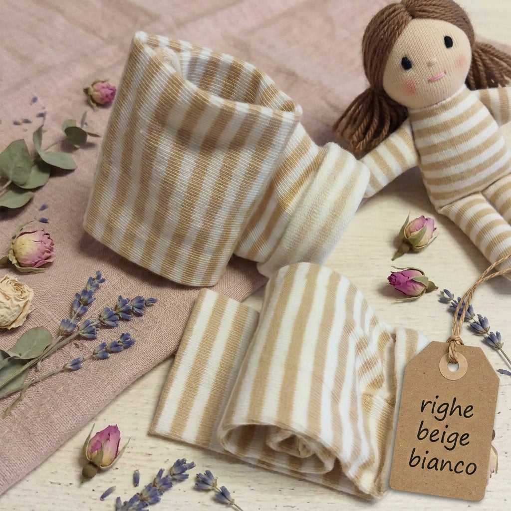 beige righe bianco tubolari elastici maglina stretch tessuti uso hobbistica cucito creativo arte artigianato di bambole pupazzi gnomi folletti decorazioni pasquali natalizi rivestire uova palline